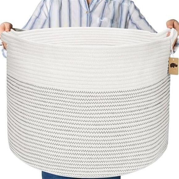 Little Hippo Baskets XXXL Large Cotton Rope 22"x22"x14" Storage Woven Basket - Picture 4 of 5